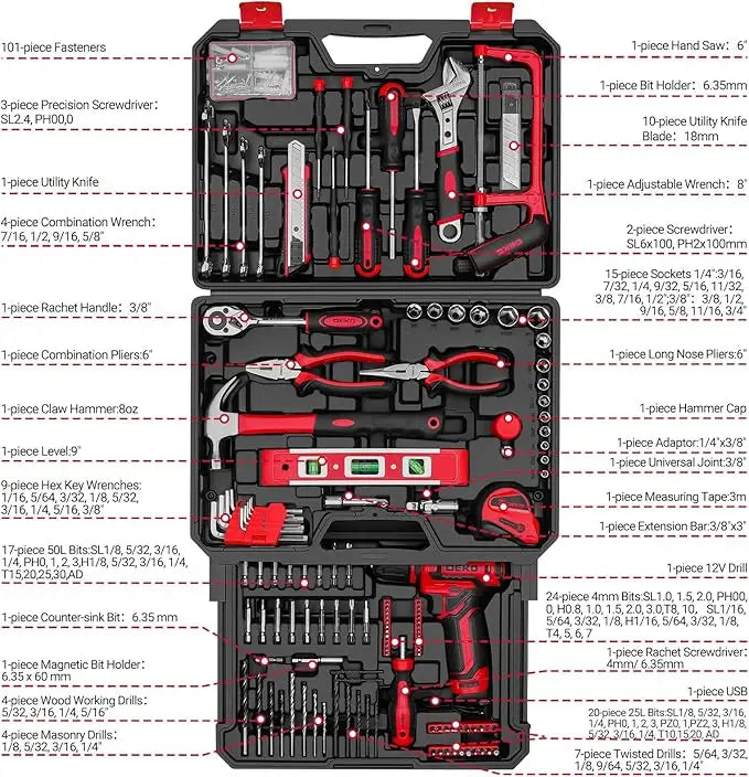 DEKO 12V Cordless Drill Toolbox With Storage Organizer Case