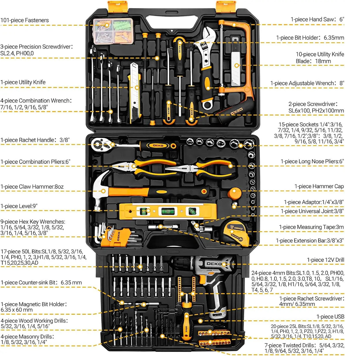 DEKO 12V Cordless Drill Toolbox With Storage Organizer Case