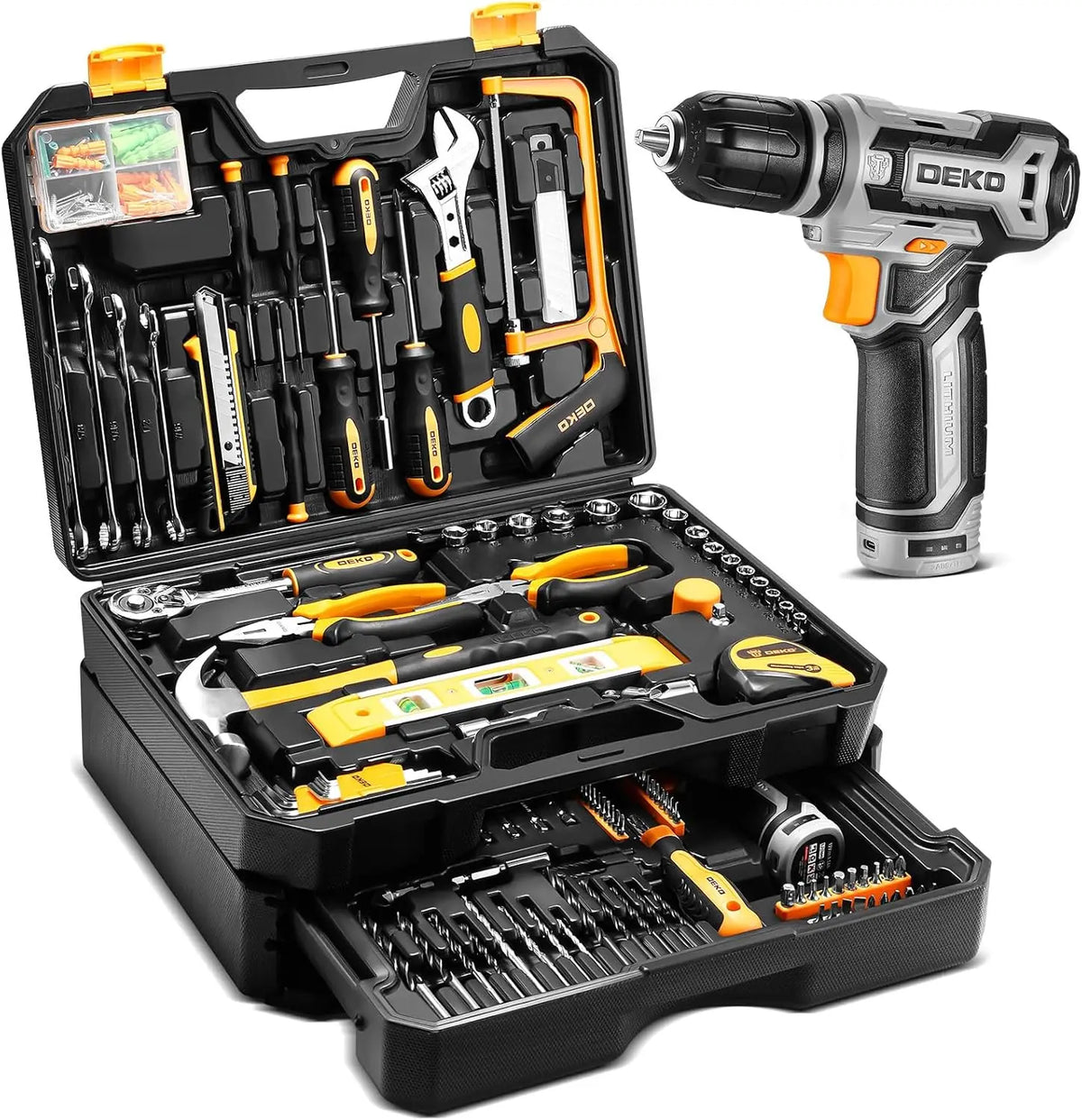 DEKO 12V Cordless Drill Toolbox With Storage Organizer Case