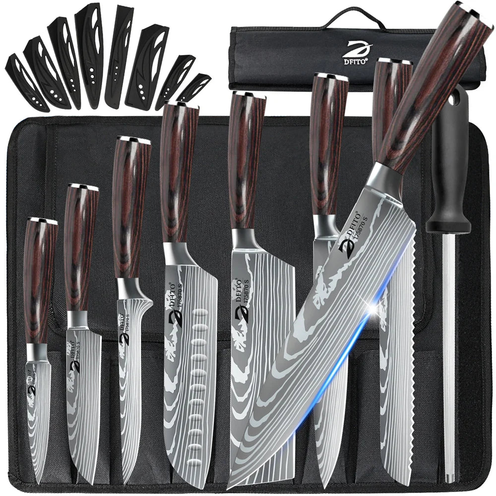 MDHAND Stainless Steel Kitchen Knife Set With Carry Bag