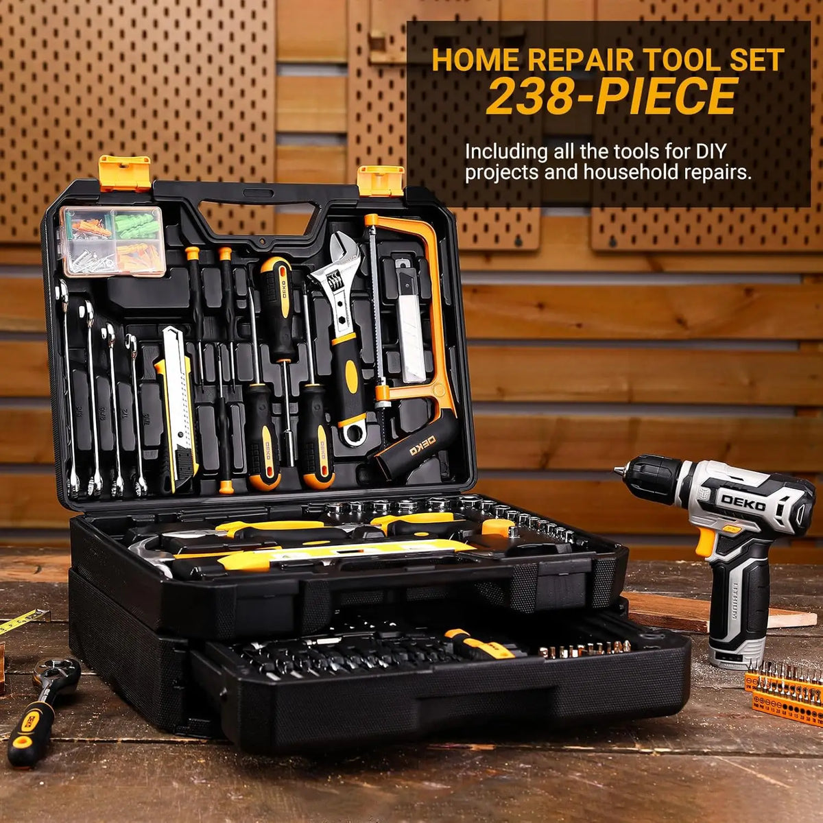 DEKO 12V Cordless Drill Toolbox With Storage Organizer Case